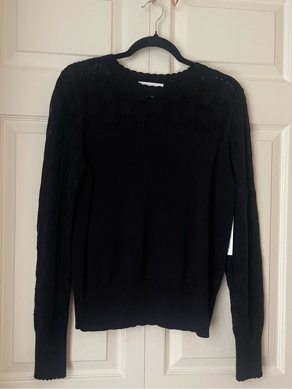 Liz Claiborne Black Lace-Yoke Scoop Neck Sweater